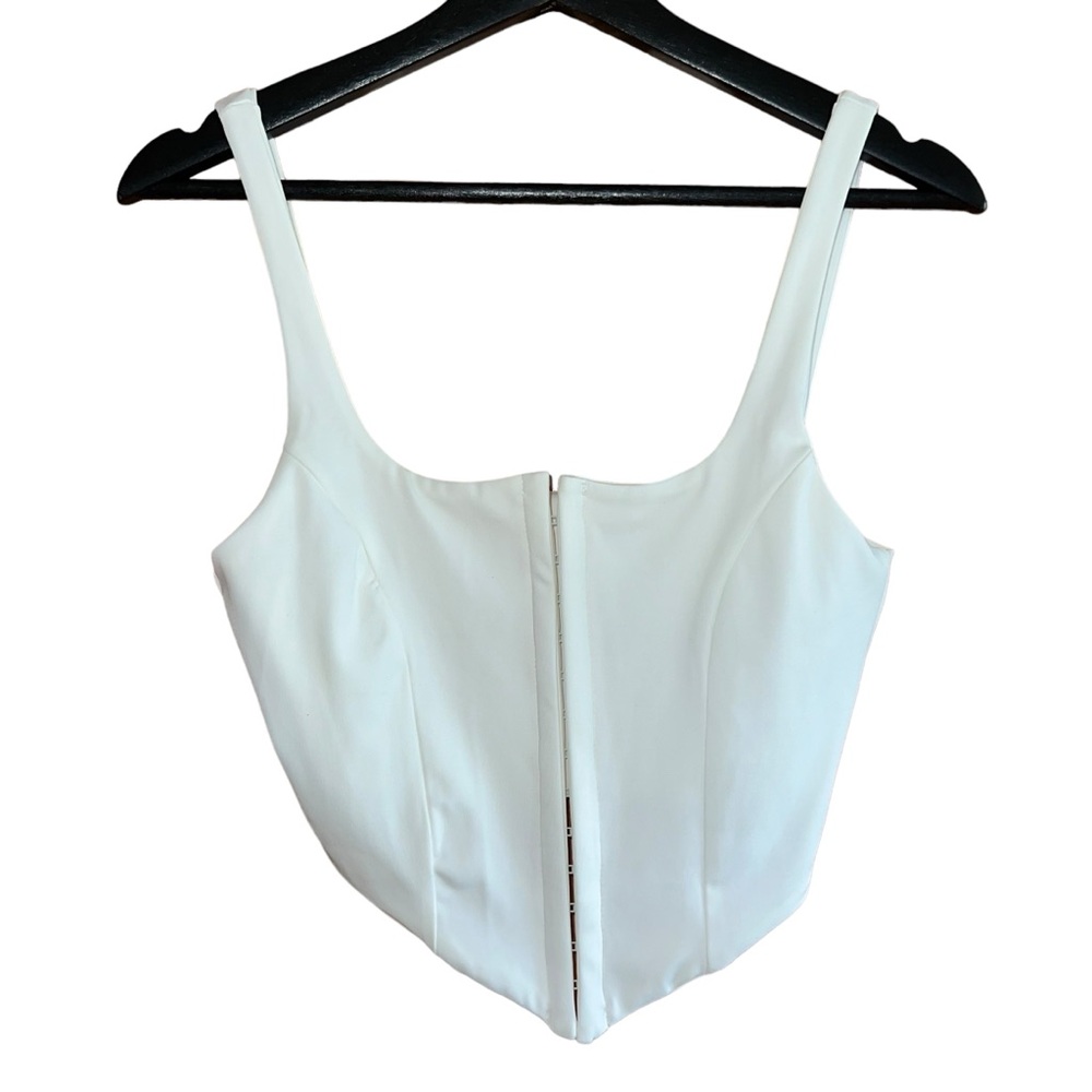 Cropped Tank Top White Womens S‎ Hook And Eye Front